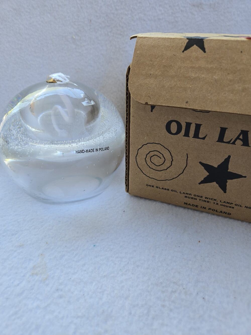 Hand blown Glass Oil Lamp Candle Made in Poland 6 In